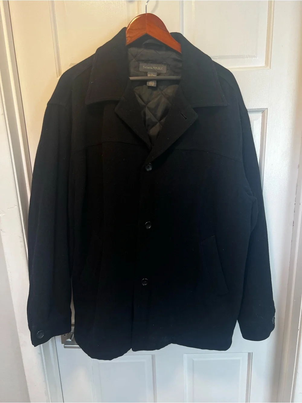 Banana Republic Men's Black Pea Coat - Quilted Lining